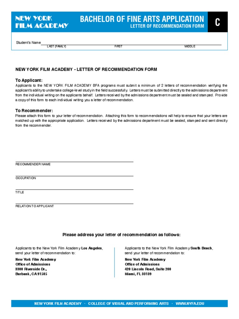 Bfa Recommendation Form | PDF