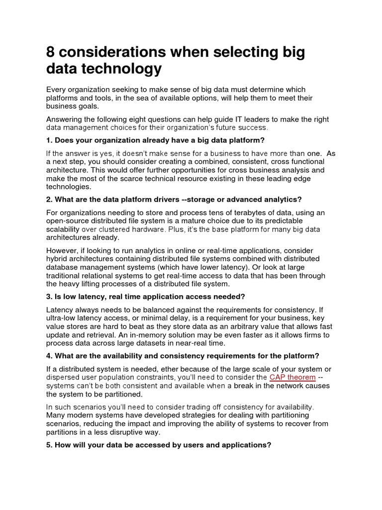 Key Considerations for Big Data Tech | PDF | Big Data | No Sql