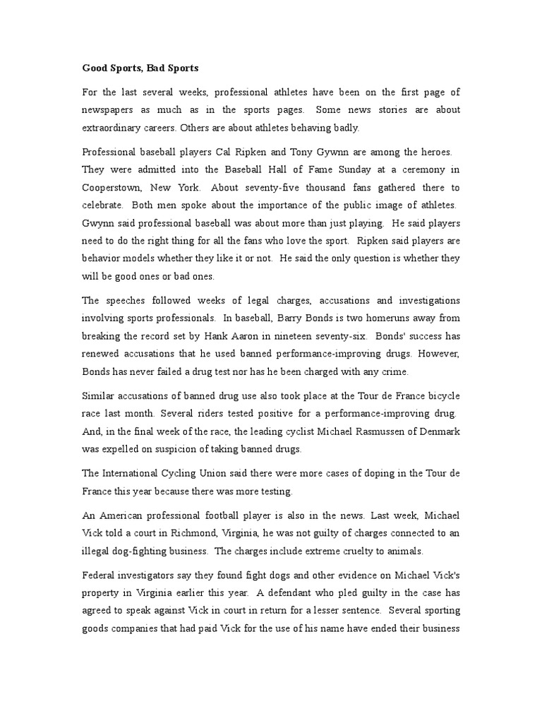 Public Speaking Text - Sports | PDF | Doping In Sport | Physical Education
