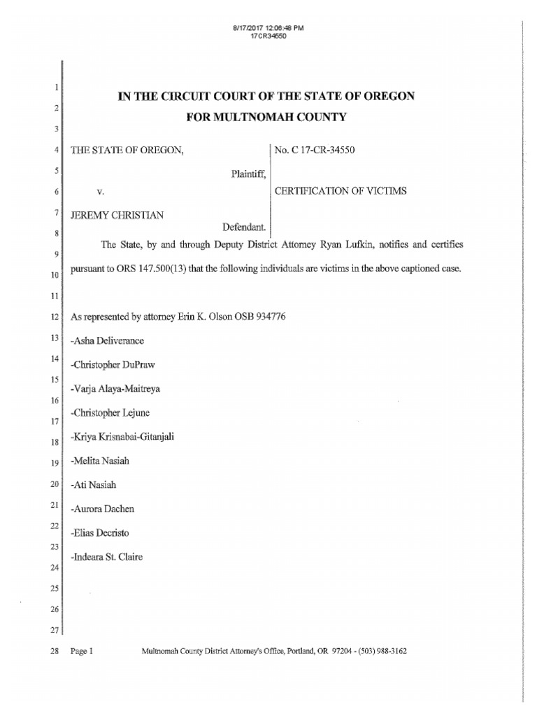 Certification of Victims in Oregon Case | PDF | The United States ...