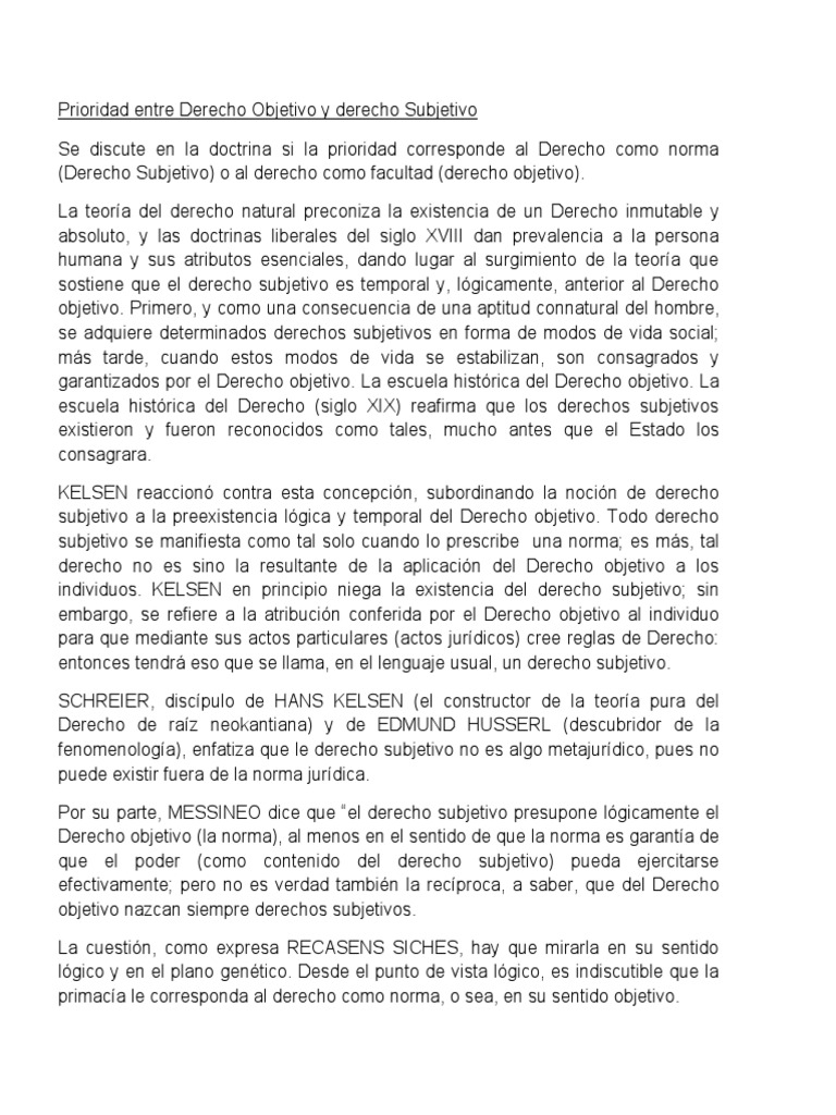 Prioridad Entre Derecho Objetivo y Derecho Subjetivo