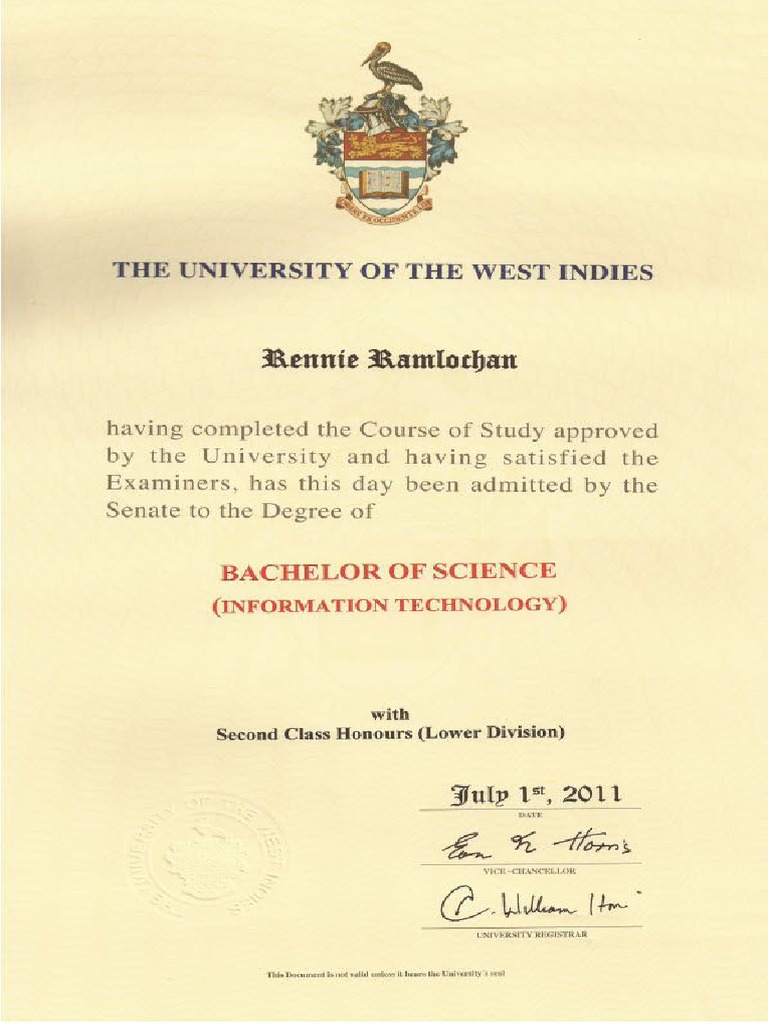 UWI CERTTIFICATE BSC INFORMATION TECHNOLOGY PDF