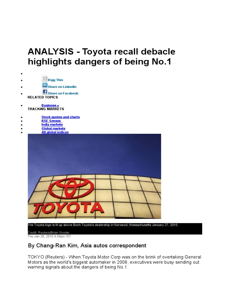 Toyota Recall Crisis: Lessons on Quality | PDF | Business
