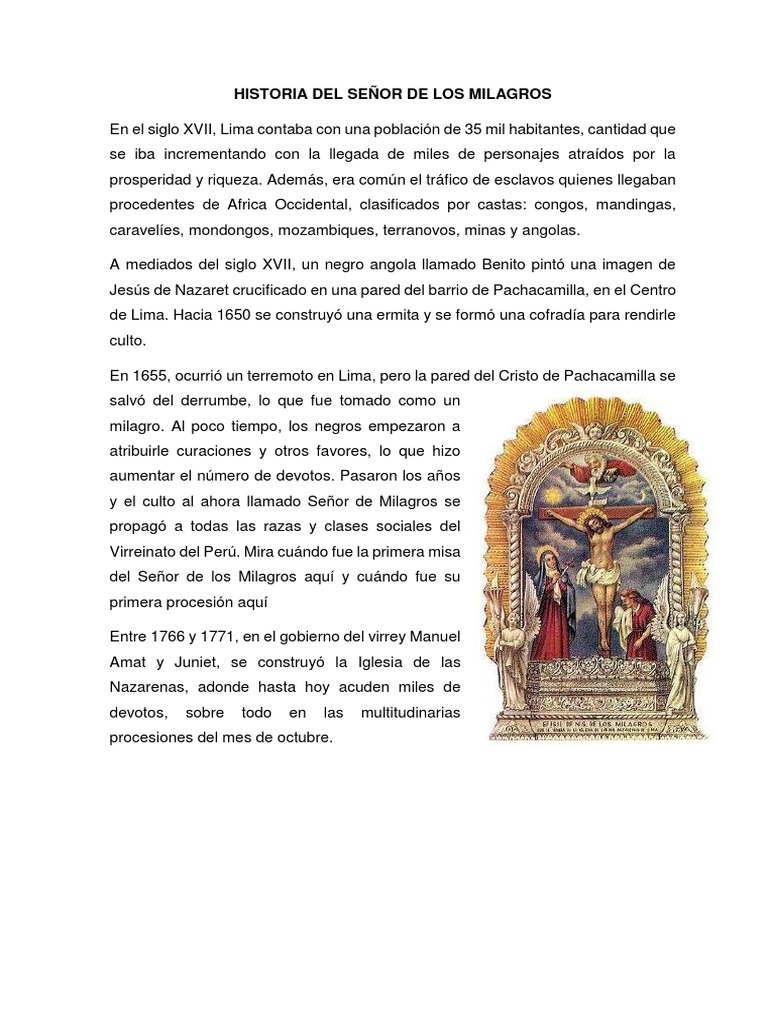 Historia Del Señor de Los Milagros | PDF | Religión y creencia