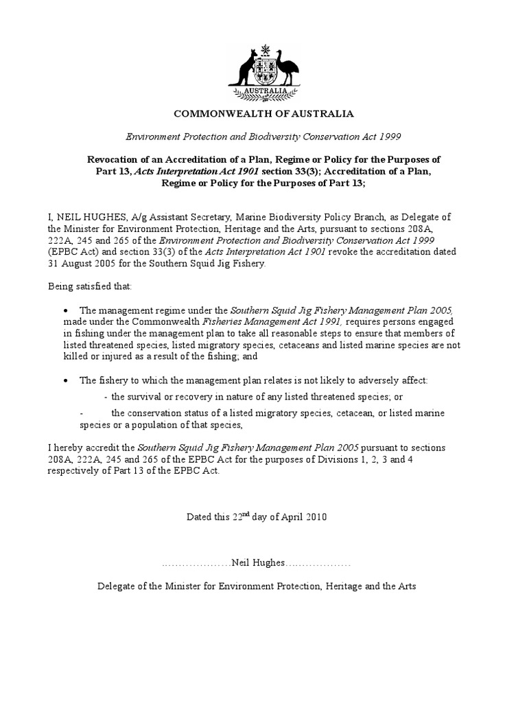 Commonwealth of Australia: Environment Protection and Biodiversity ...