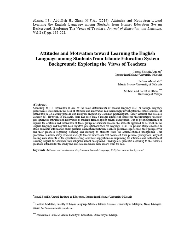 Atitude In The Learning Of Englishpdf Second Language - 