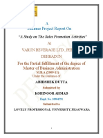 A Summer Project Report On: For The Partial Fulfillment of The Degree of Master of Business Administration