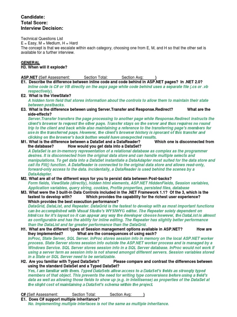 ASP.NET and C# Interview Questions Guide | PDF | Database Index | Class ...