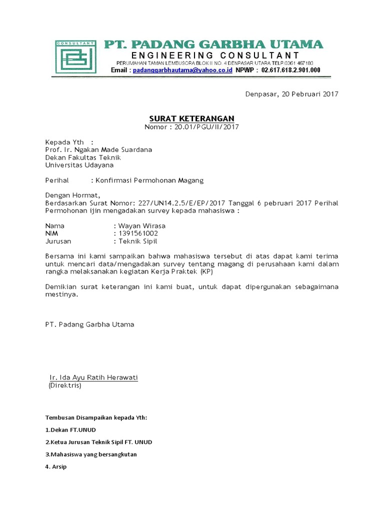 Surat Balasan Magang Wayan