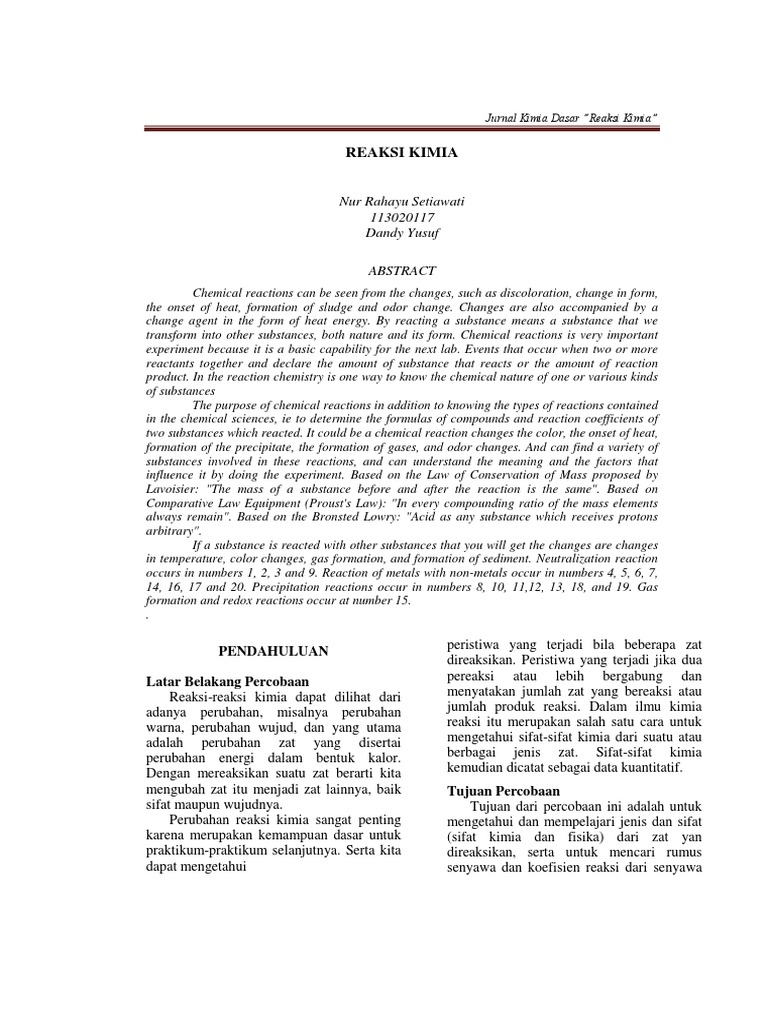 Reaksi Kimia Jurnal Lagi