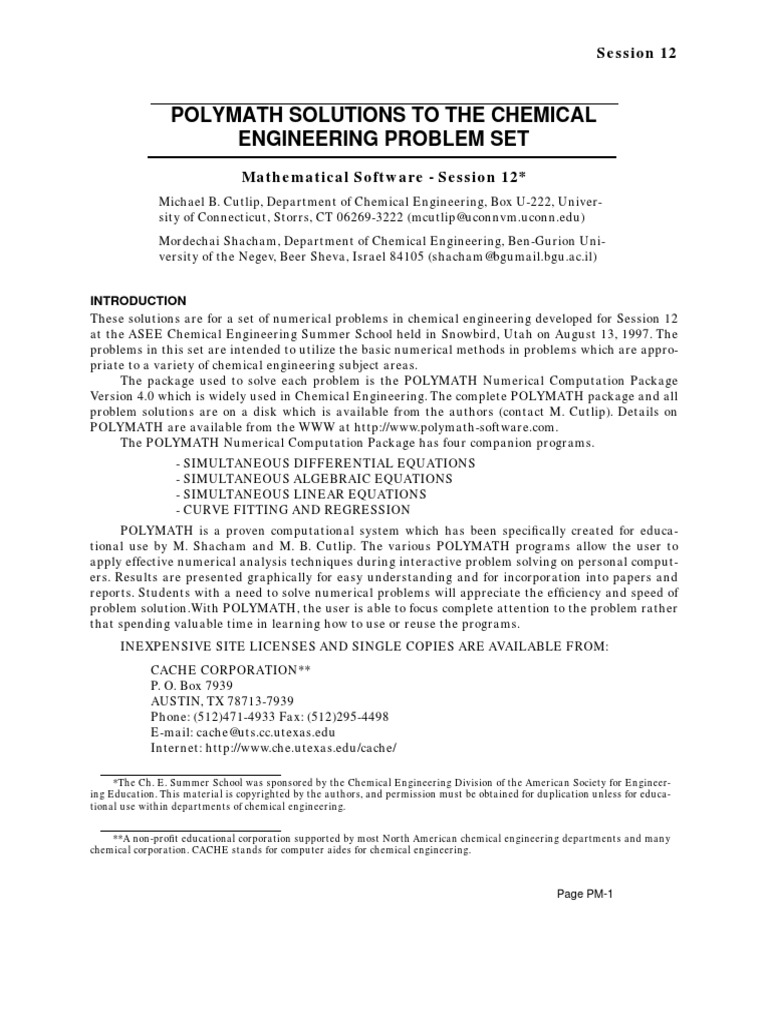 Polymath | PDF | Chemical Reactor | Equations