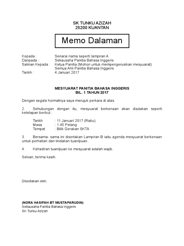 Memo Dalaman Bi | PDF