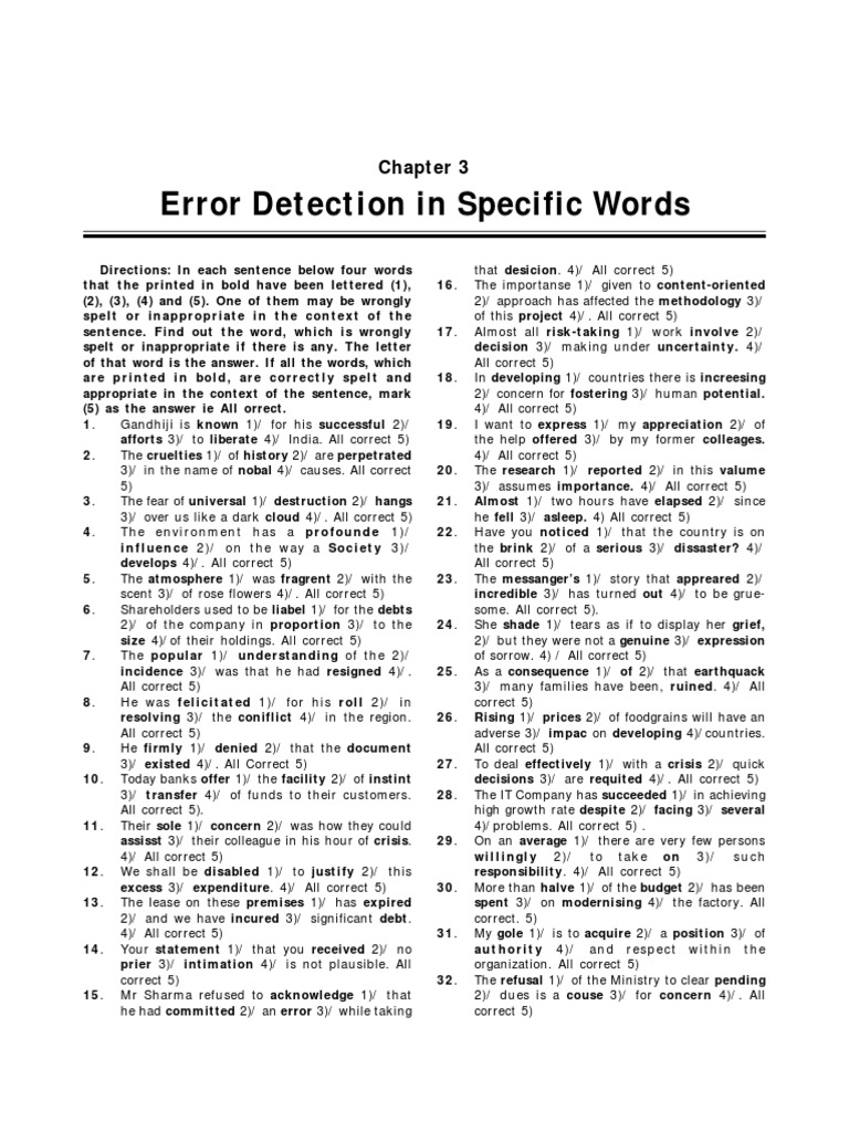 Error Detection in Specific Words Economies Business