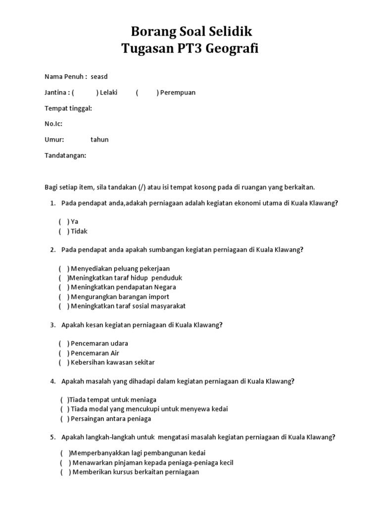 Borang Kaji Selidik Pdf