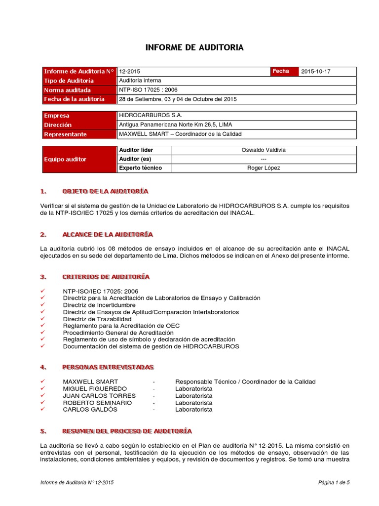 Informe De Auditoria Ejemplo