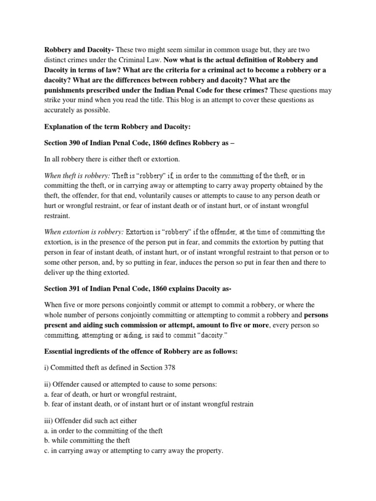 Robbery and dacoity pdf robbery theft