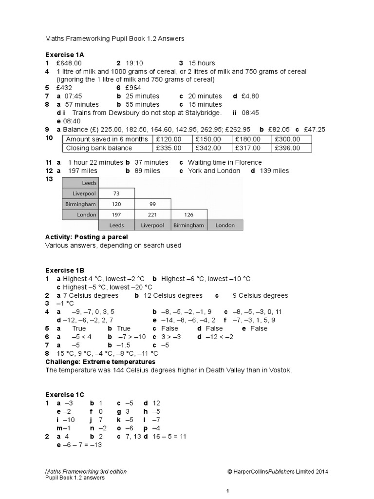 Maths Frameworking 1 2 Answers Units Of Measurement Teaching Mathematics