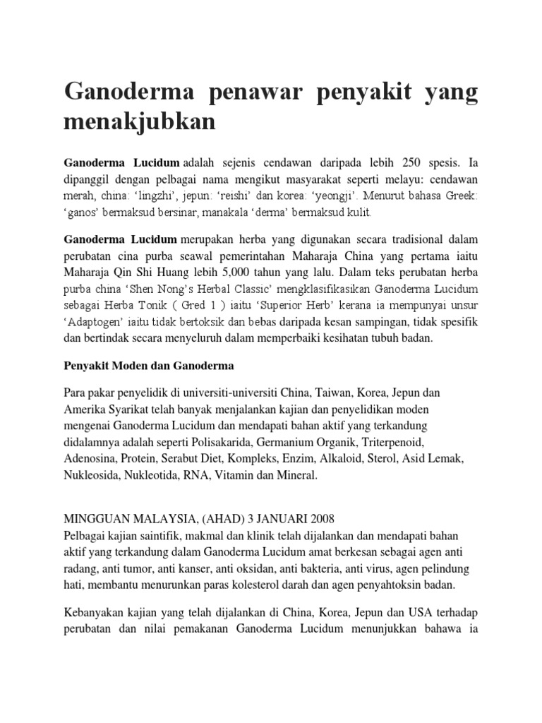 Ganoderma Penawar Penyakit Yang Menakjubkan