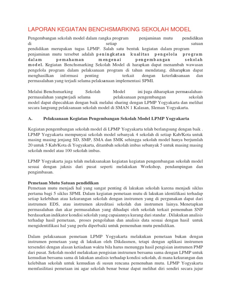 Laporan Kegiatan Benchsmarking Sekolah Model