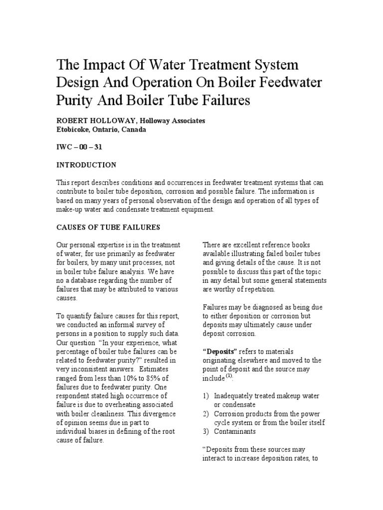 The Impact of Water Treatment System Design and Operation On Boiler