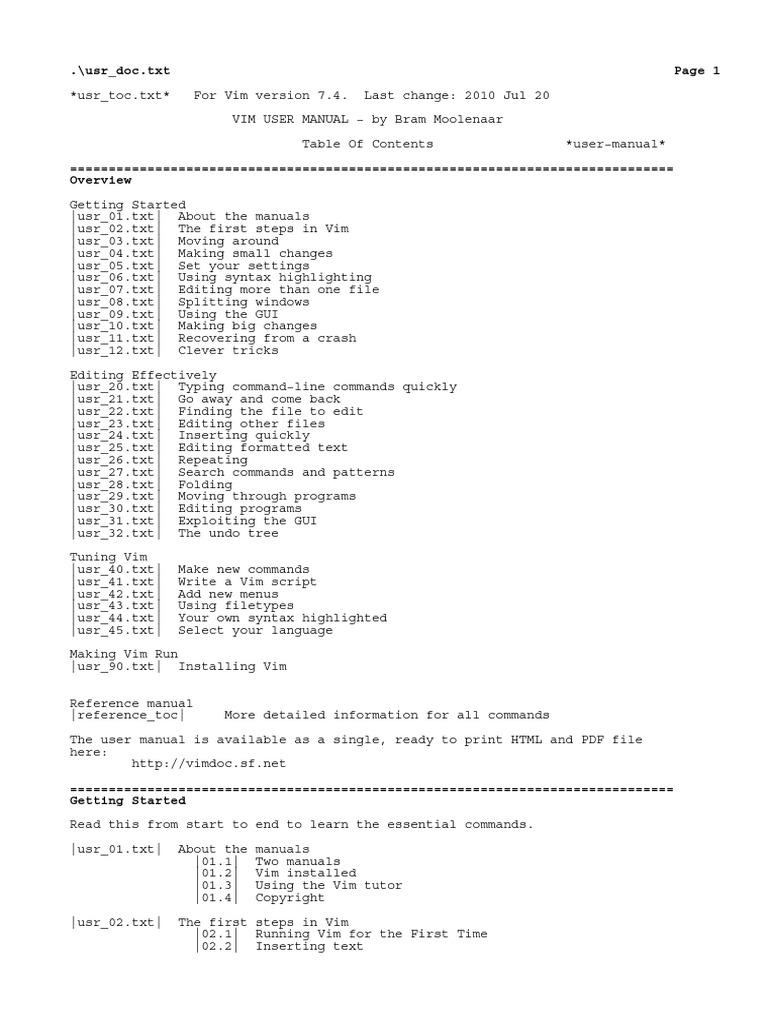 Vim User Manual PDF | PDF | Command Line Interface | Text File