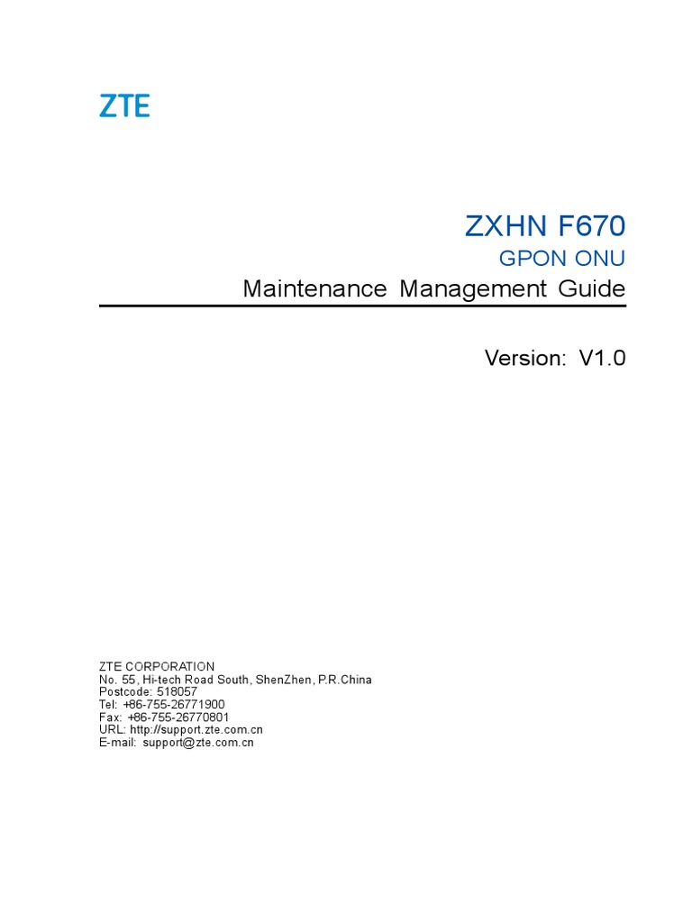 ZXHN+F670+V1 0+PON+ONT+Maintenance+Management PDF | PDF | Ip Address ...