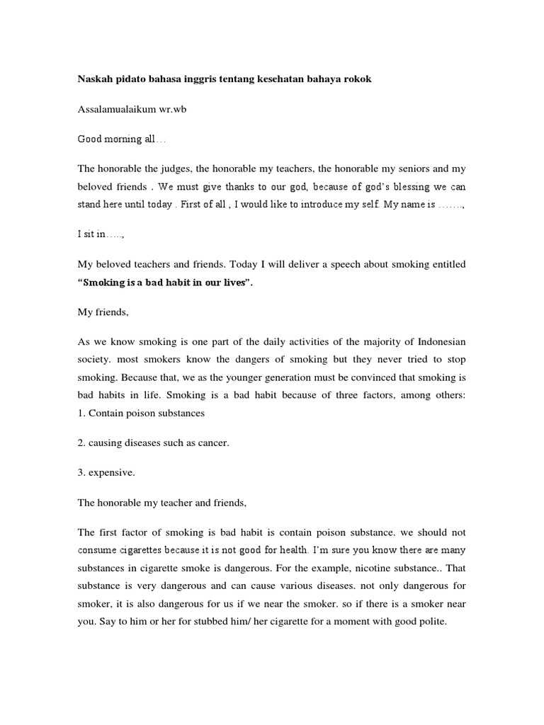 Contoh Pidato Bahaya Merokok Mosaicone