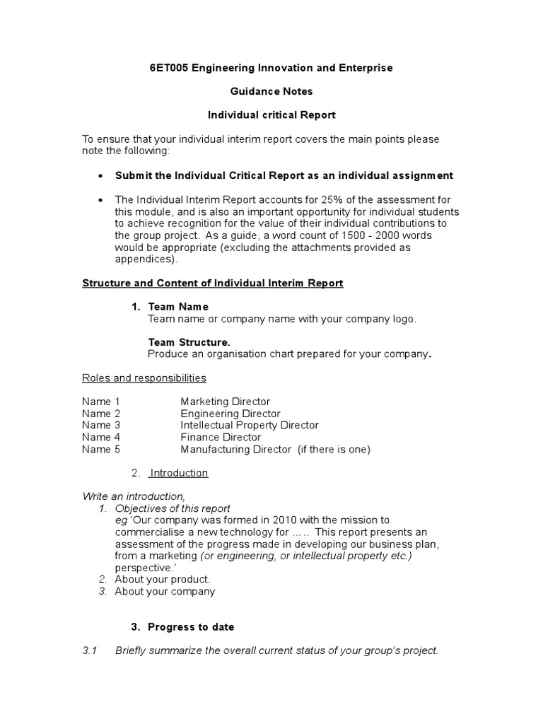 Engineering Innovation Report Guide | PDF | Swot Analysis | Marketing
