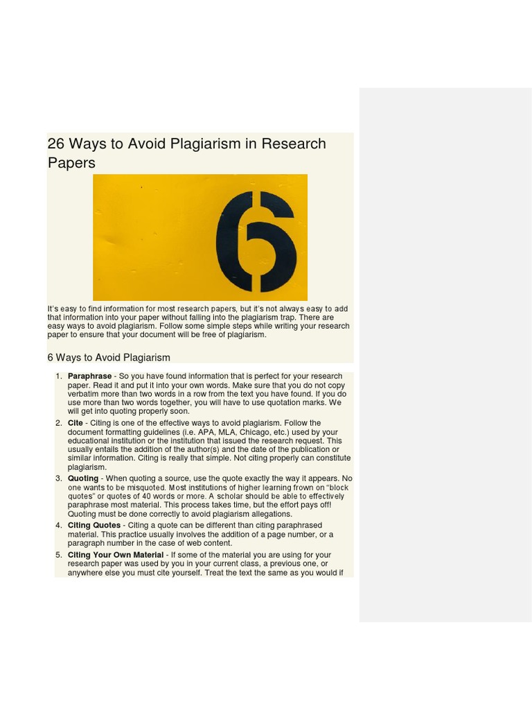 6 Ways To Avoid Plagiarism in Research Papers | PDF | Plagiarism | Citation
