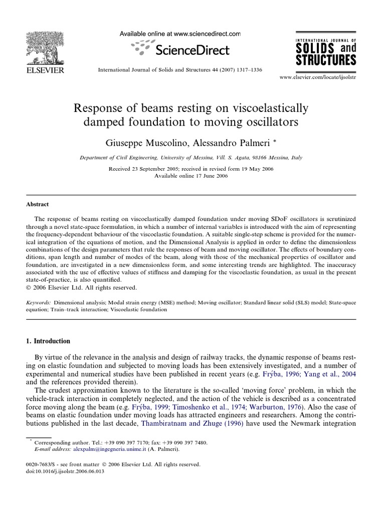 Response of Beams Resting On Viscoelastically Damped Foundation To ...