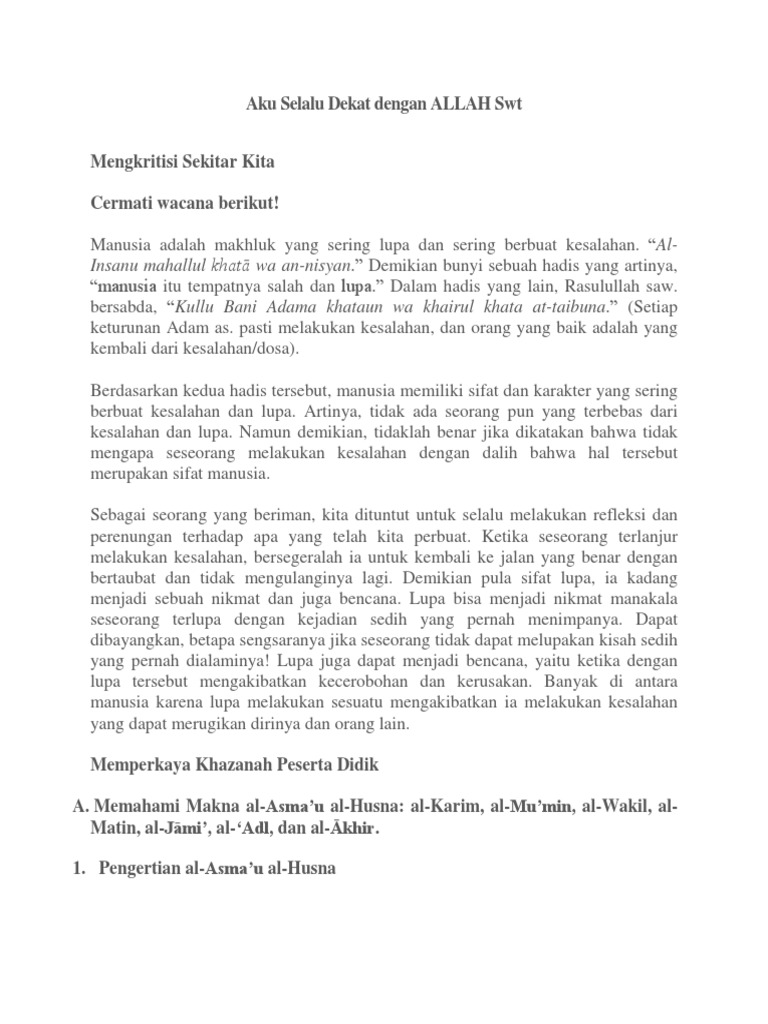 Aku Selalu Dekat Dengan Allah Swt