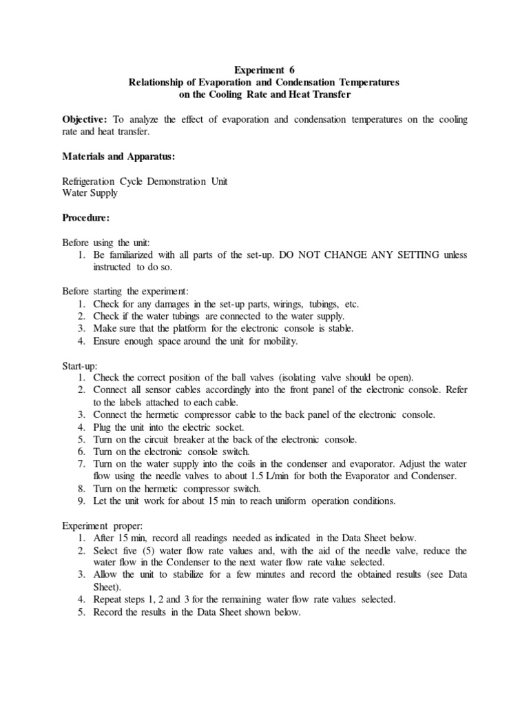 Experiment 6 Heat Transfer Refrigeration