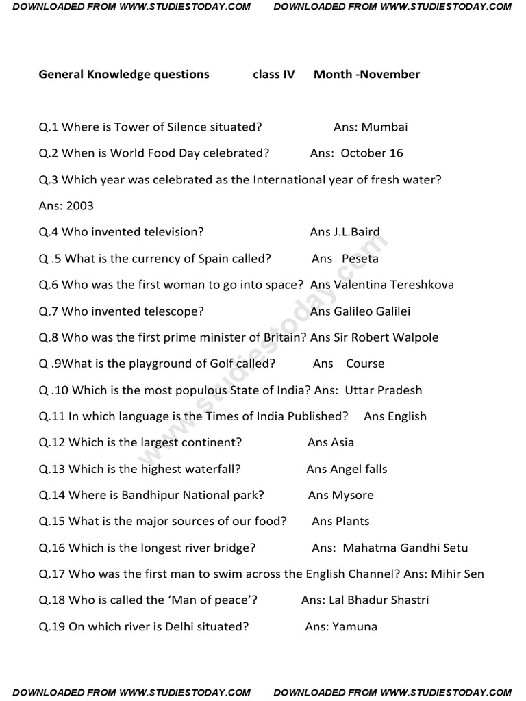 cbse class 4 gk quiz pdf