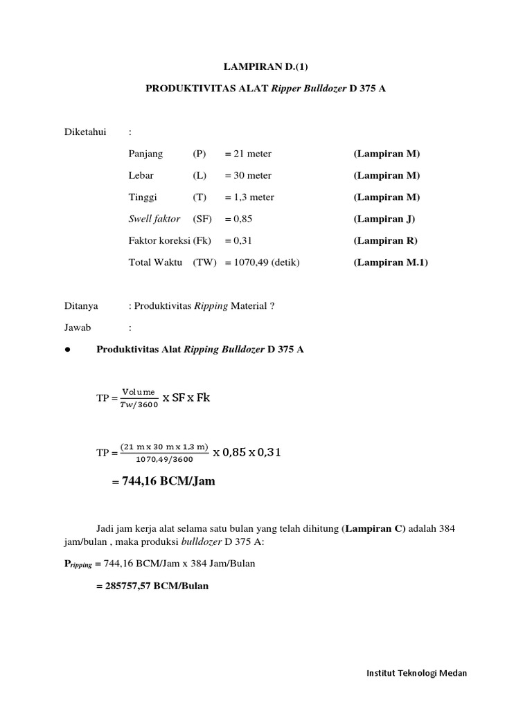 Produktivitas Ripping Bulldozer D 375 A | PDF