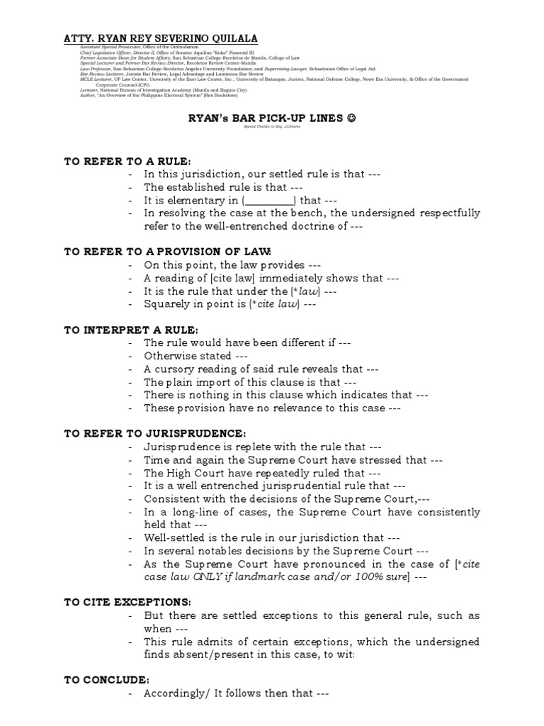 Bar PickUp Lines PDF Supreme Courts Jurisprudence