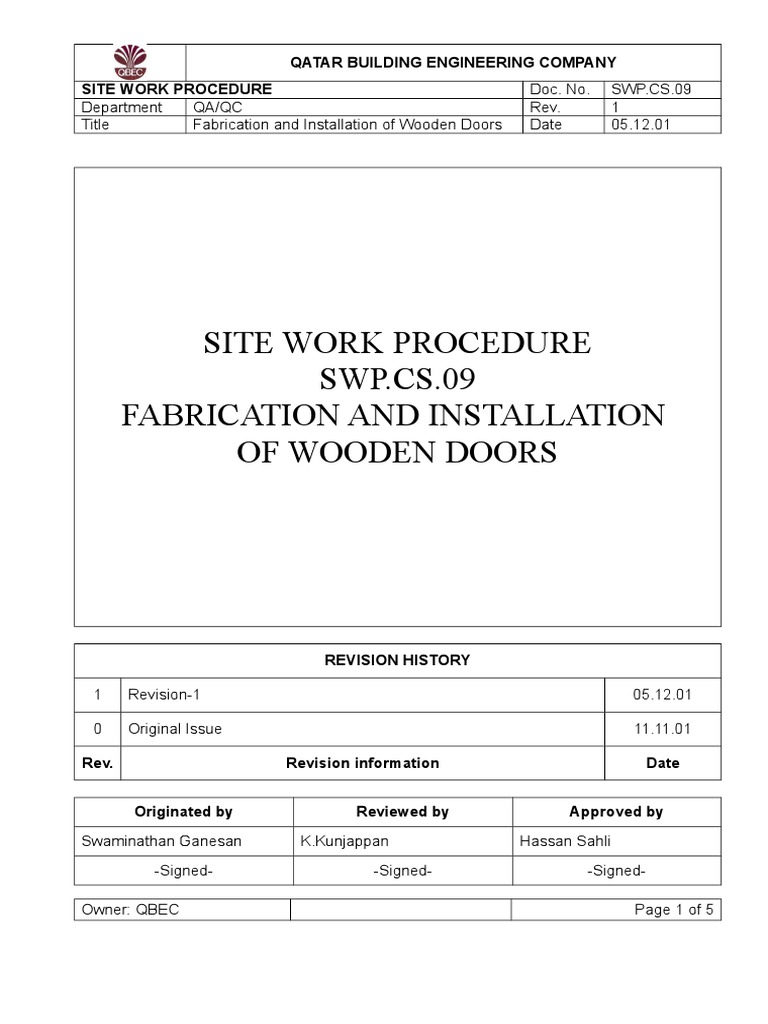 Doors Method Statement Lumber Plywood