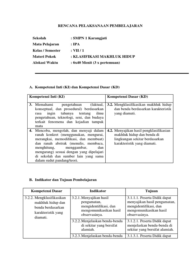 Rpp Klasifikasi Makhluk Hidup K13 Revisi 2017 Guru Paud