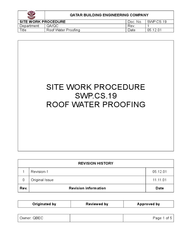 Roof WaterproofingMethod Statement PDF Roof Asphalt