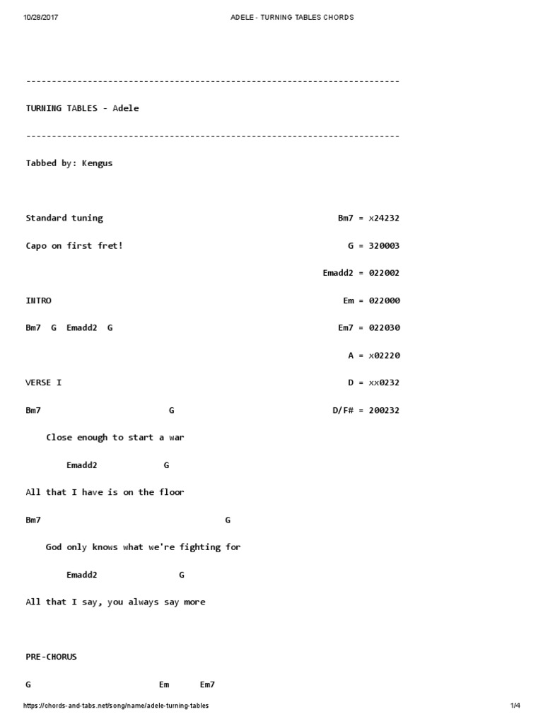 Adele Turning Tables Chords PDF Song Structure Musical Forms