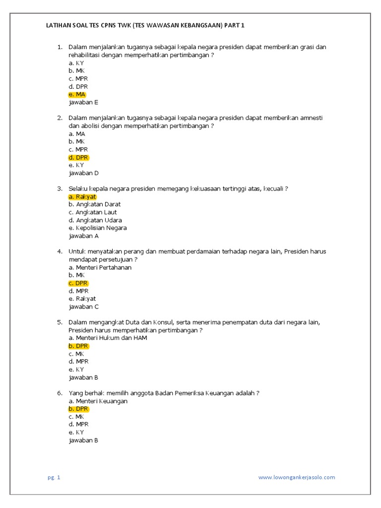 Latihan soal cpns twk 1