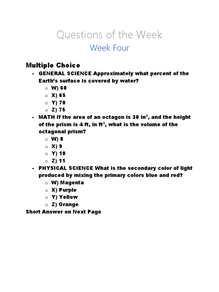 Questions of The Week PDF