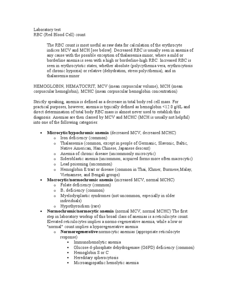 Laboratory Test Anemia White Blood Cell
