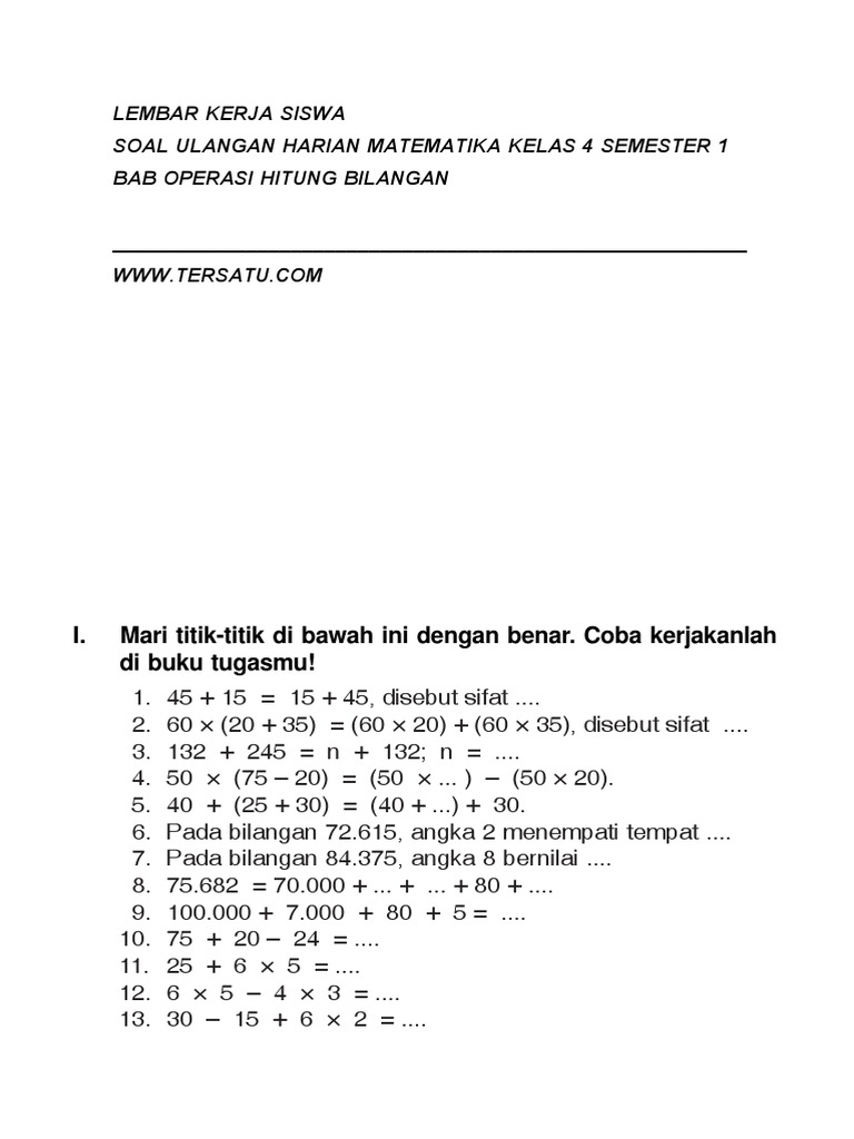 Soal Dan Jawaban Operasi Hitung Bilangan Cacah Kls 4