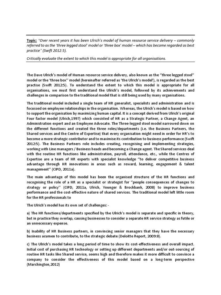 Review on Ulrichs 3 Legged Stool Outsourcing Human Resource Management