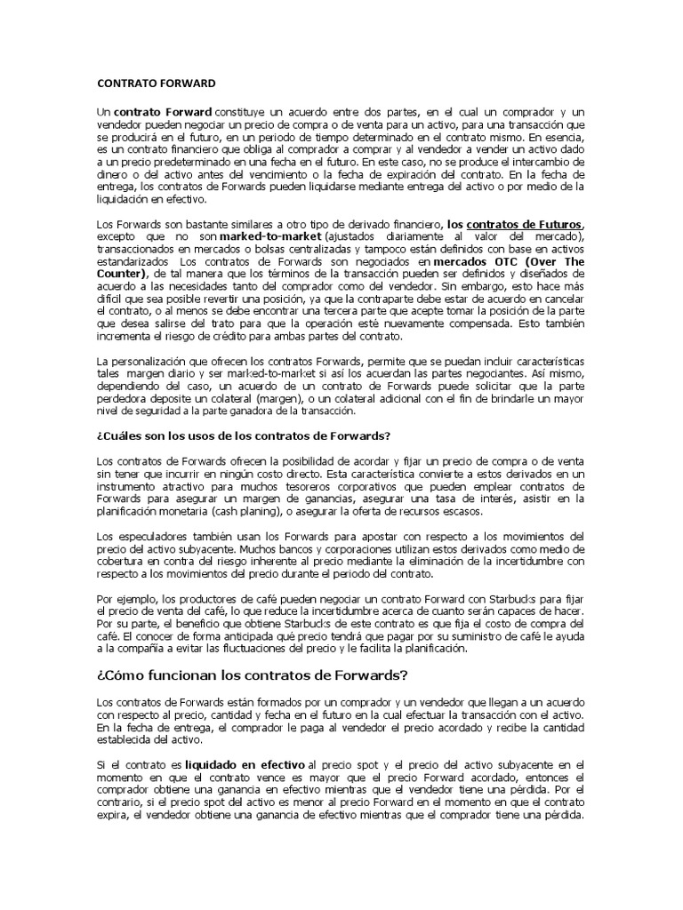 Contratos Forward: Definición y Usos | PDF | Precios | Mercado (economía)