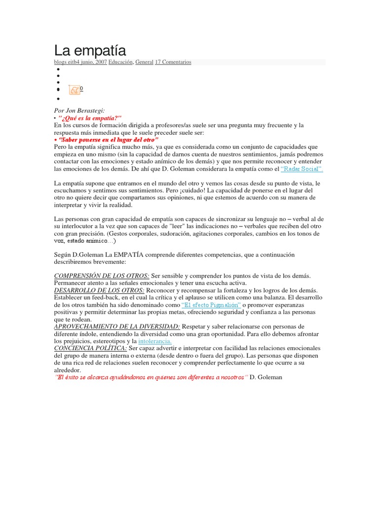 La importancia de la empatía en educación | PDF | Empatía | Las emociones