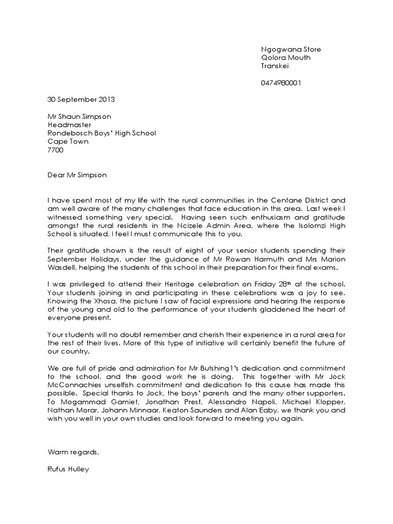 Letter From Rufus Hulley Sept 2013 | PDF