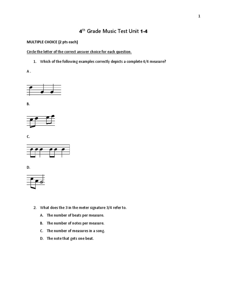 Test Questions Tempo Musical Notation