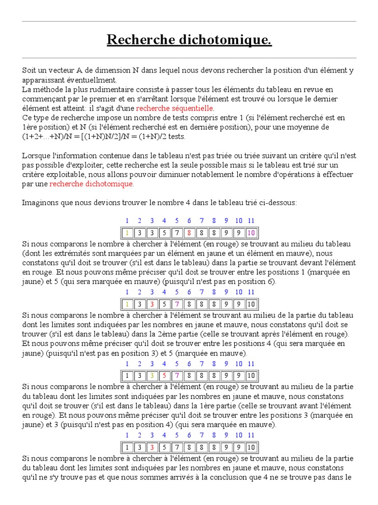 Recherche Dichotomique Algorithmes Concepts Mathematiques