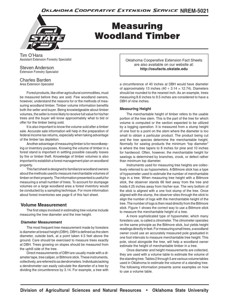 Estimating Timber Volumes A Guide for Woodland Owners on Measuring Tree Diameters, Heights, and